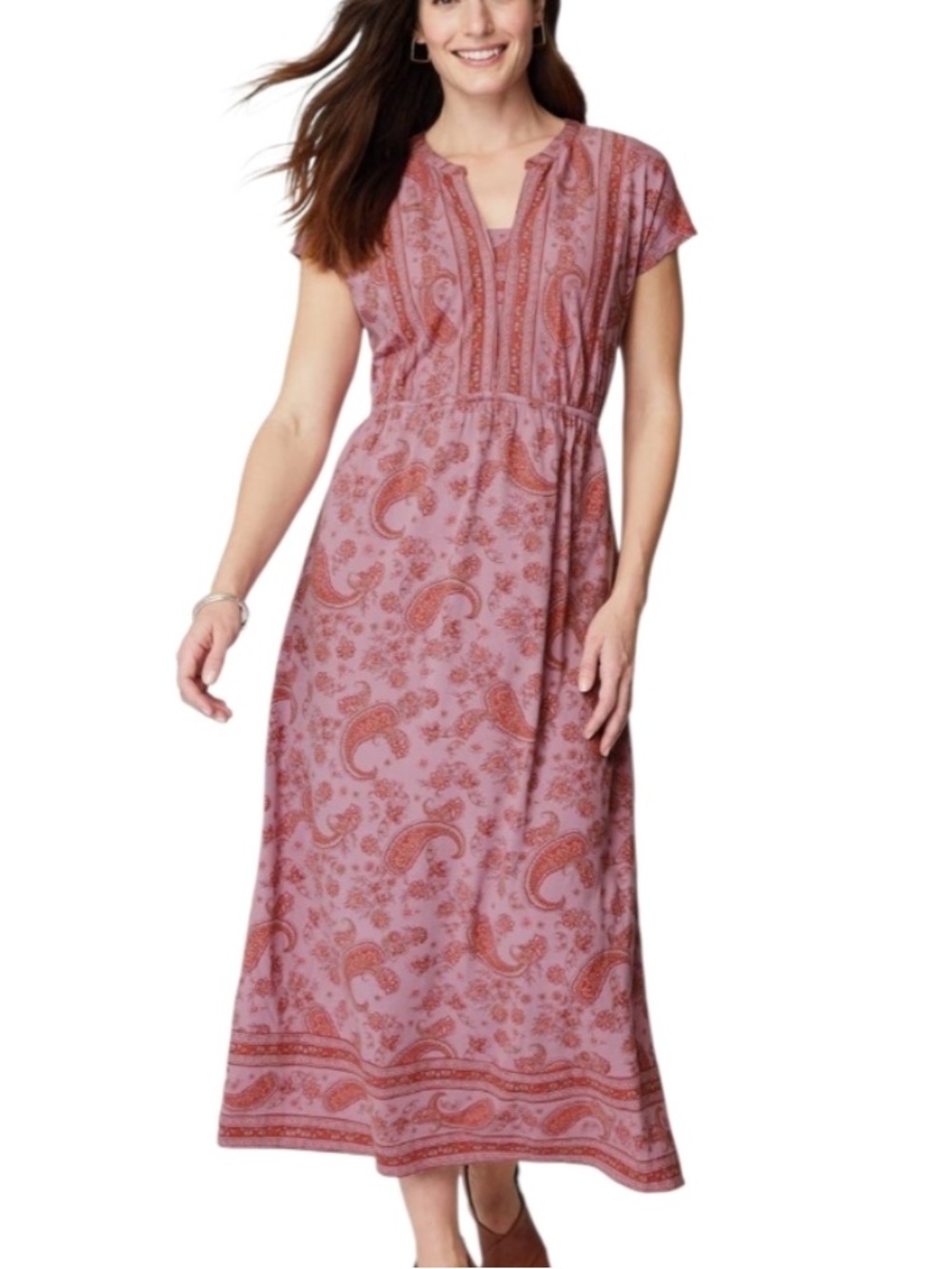Pure Jill Border Print Maxi Dress Small Petite Pink Purple Paisley Casual NWT - Picture 16 of 16
